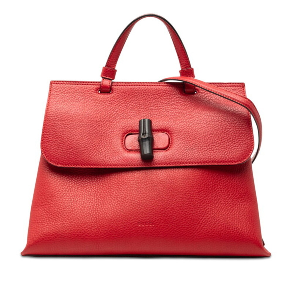 GUCCI Authentic Red Leather Bamboo Shoulder Bag